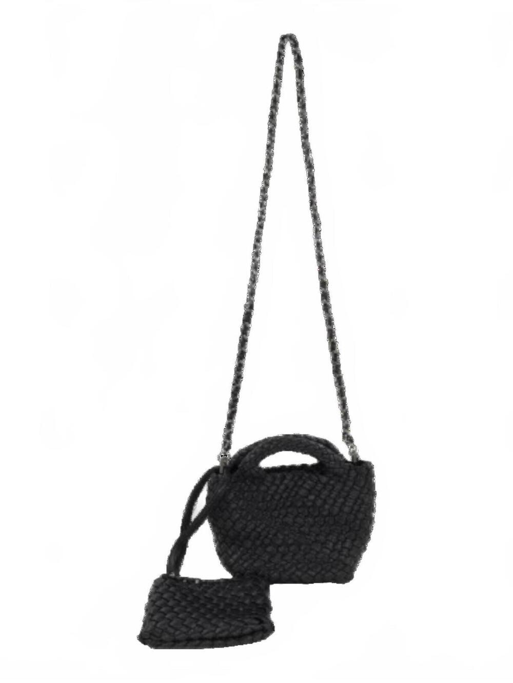NWT BC Bags Small Braided Clutch Purse 8 x 5 x 4 inches Pewter Black